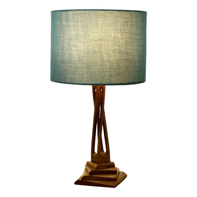 Modernist Hand Sculptured Walnut Table Lamp, 1960s For Sale