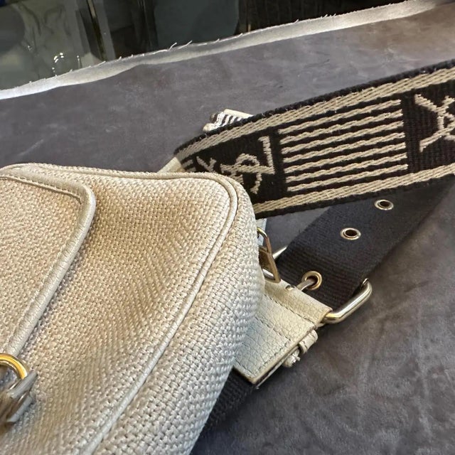 Contemporary 1990s Vintage Fabric and Leather Logo Pouch by Yves Saint Laurent For Sale - Image 3 of 16