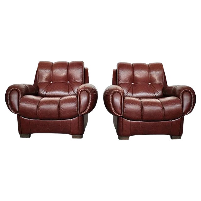 Set of Vintage Italian Leather Sofas, 1970s For Sale