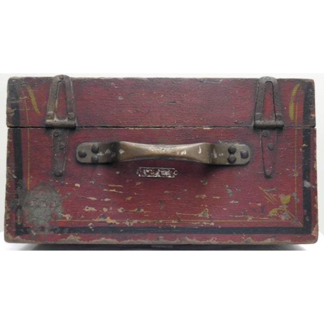 Rustic Primitive Hand-Painted Wooden Tool Box For Sale - Image 3 of 11