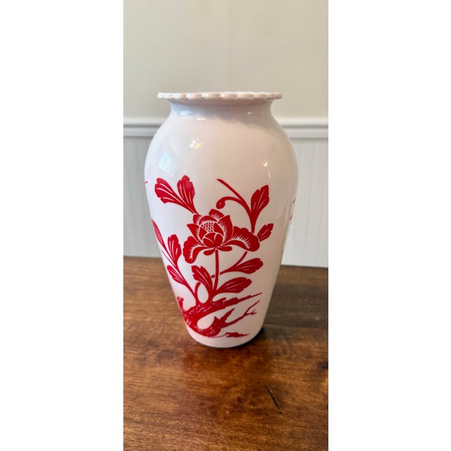 Glass 1940s ‘ Birds and Cherry’ Blossom Milk Glass Vase For Sale - Image 7 of 11