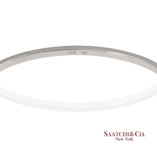 Silver 18k 750 Solid White Gold Brilliant Cut Natural Diamond Bangle Bracelet For Sale - Image 8 of 10
