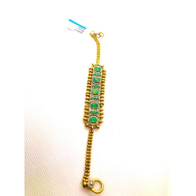 Bochic “Vintage Retro” Natural Emeralds & Diamonds Set In 18K Gold & Silver For Sale - Image 9 of 16