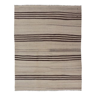 Vintage Turkish Kilim Rug in Cream and Deep Brown Striped Design For Sale