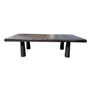 Sculptural Suar Wood Coffee Table With Espresso Burnt Finish, Carved Detail For Sale