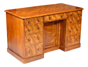 Victorian Satin Birch Kneehole Desk by Constantine & Co, Leeds, 1850s