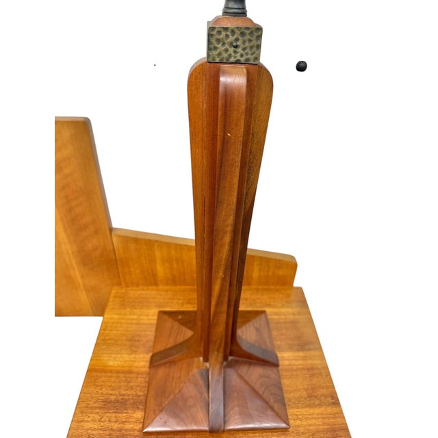 Wood Vintage Stickley Walnut Table Lamp W/Original Shade For Sale - Image 7 of 11