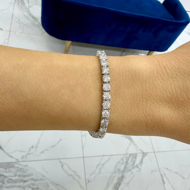 Metal 14k White Gold 4-Prong 11.41ct Lab Grown Round Diamond Classic Tennis Bracelet For Sale - Image 7 of 7