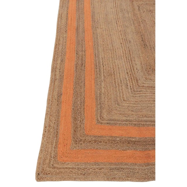 Orange Border Rectangle Jute Handmade Rug 5'x8' Ft. For Sale - Image 4 of 13