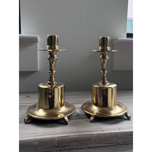 Mid 20th Century Nautical Brass Candlestick Holders-a Pair For Sale - Image 4 of 10