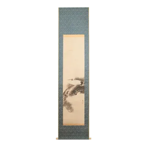 Late Meiji to Early Showa Era Japanese Watercolor Painting, "Red-Crowned Crane and the Pine Tree"