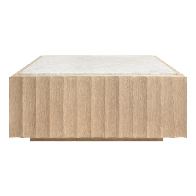 Matthew Izzo Home - Granger Cerused Oak Square Fluted Coffee Table With Inset White Carrara Marble Top For Sale