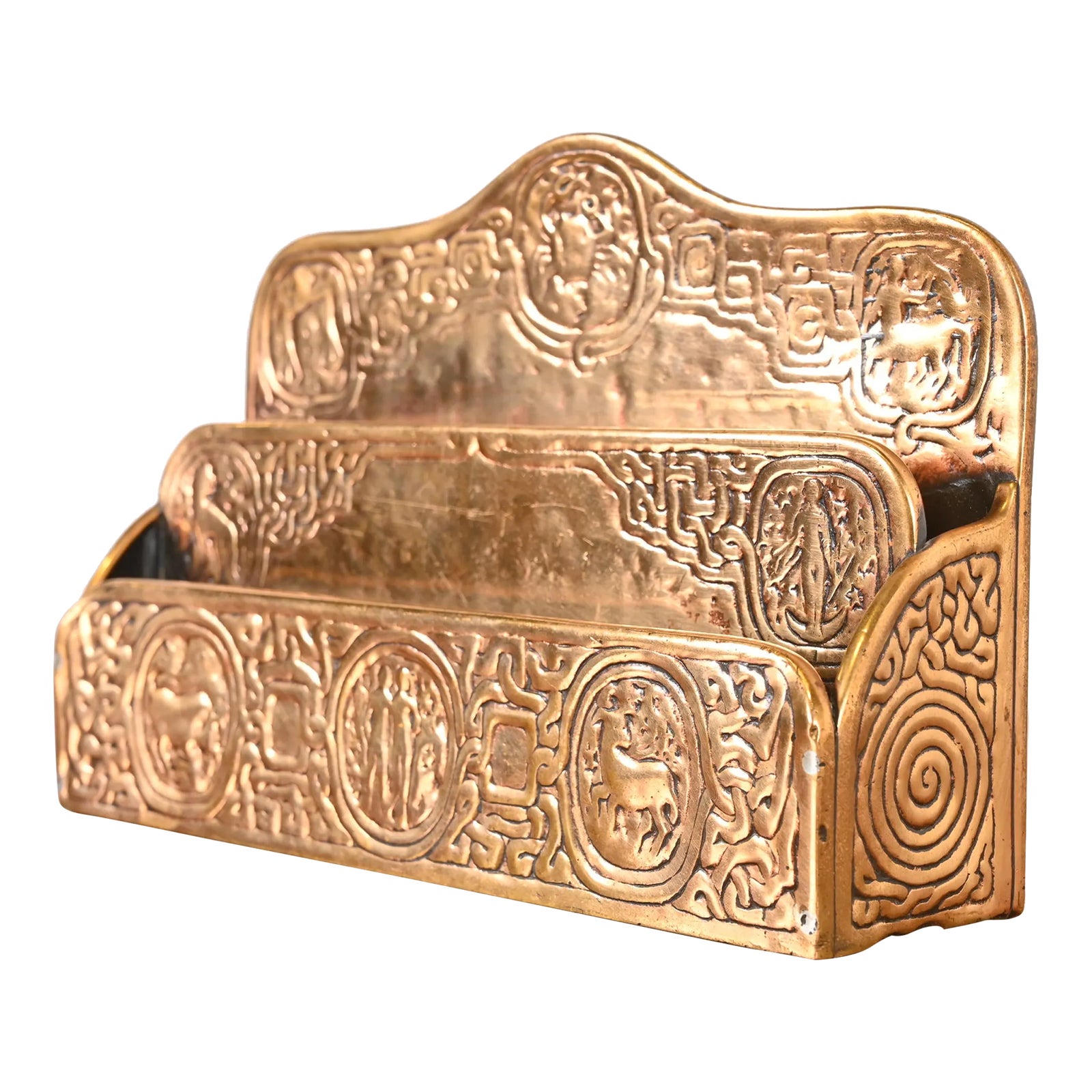 Tiffany Studios New York Zodiac Bronze Doré Letter Rack | Chairish