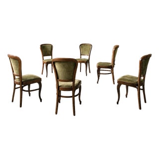 Classic Dining Chairs with Velvet Upholstery from Thonet, 1960s, Set of 6 For Sale