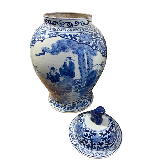 Vintage Chinoiserie Large Blue and White Porcelain Ginger Jar 23" H For Sale - Image 11 of 13
