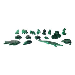Mid-Century Modern Handmade Malachite Animal Sculptures, Congo, 1980s, Set of 17 For Sale