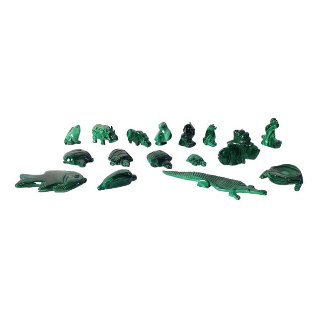 Mid-Century Modern Handmade Malachite Animal Sculptures, Congo, 1980s, Set of 17 For Sale