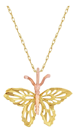 Multi-Tone Gold Butterfly Necklace with Diamond Cuts 16"