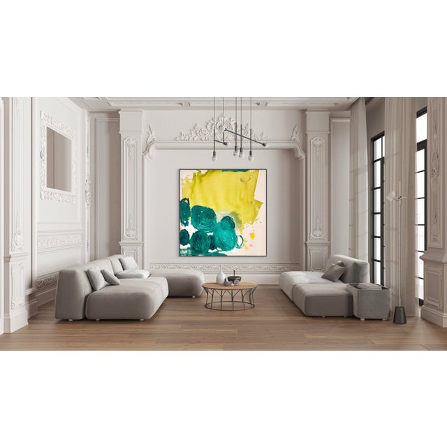 Abstract Contemporary Abstract Acrylics, Ink on Unprimed Canvas "Emerald Drift " by Manuela Karin Knaut For Sale - Image 3 of 5
