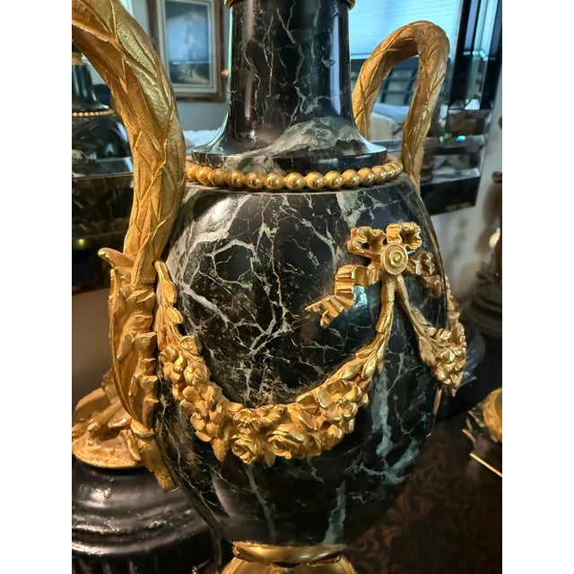 Dark Green Pair of 1870 French Louis XVI Gold and Marble Exceptional Cassoulets For Sale - Image 8 of 9