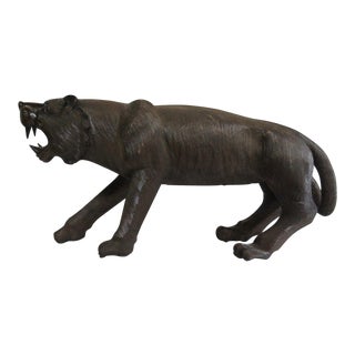 Mahogany Carved Panther Statue Sculpture For Sale