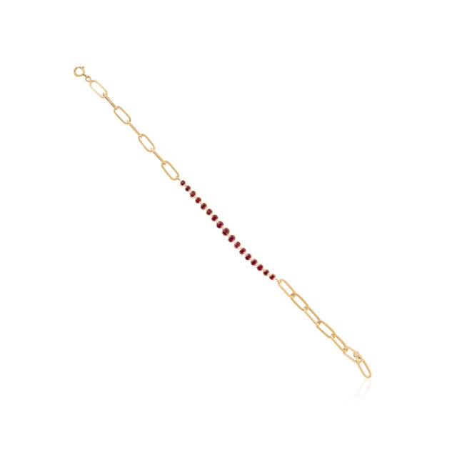 Late 20th Century Bezel Set 1.16 Ct Round Ruby Pperclip Chain Contemporary Bracelet in 18k Yellow Gold For Sale - Image 5 of 14