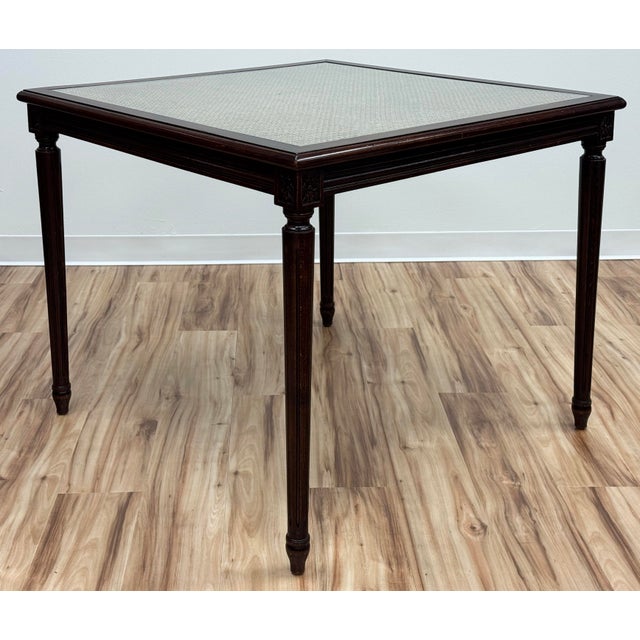 Vintage Carved Wood Caned Game Table With Inset Glass Top For Sale In Kansas City - Image 6 of 11