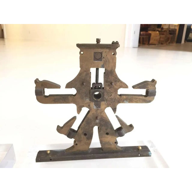 Industrial Antique Mechanical Objects on Lucite Stand, Bookends For Sale - Image 3 of 5