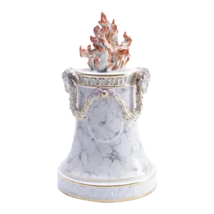 Antique 18th Century Italian Doccia Ginori Porcelain Altar Flame Trophy Pedestal With Faux Marble Glaze