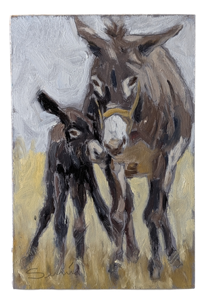 20th Century, Portrait of a Donkey in Maternity, 1980s, Oil Painting on Panel