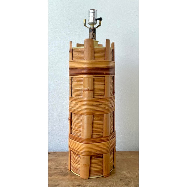 Late 20th Century Vintage Boho Wrapped Rattan Lamp For Sale - Image 5 of 6