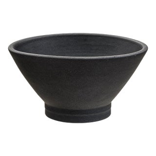 Late 20th Century Signed Studio Pottery Matte Black Wabi-Sabi Footed Bowl For Sale