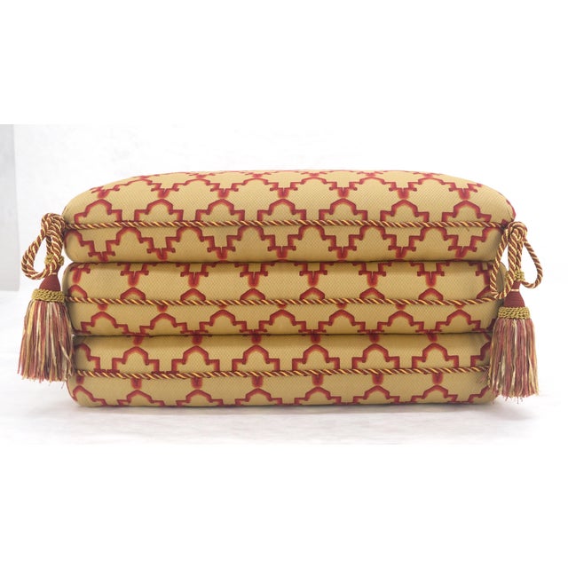 Late 20th Century Fancy Sandwich Style Upholstered Pouf Ottoman Hassock Tassels Decorated MINT For Sale - Image 5 of 9