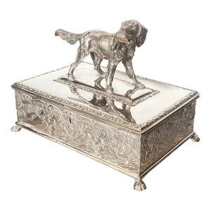 Mid 20th Century Silver Plate Humidor With Retriever