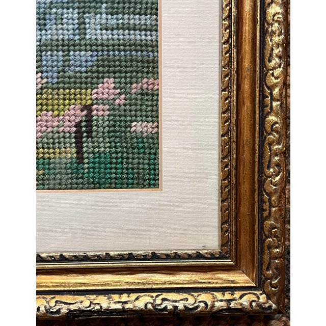 Wood Vintage Framed Needlepoint Landscape With Ducks For Sale - Image 7 of 9