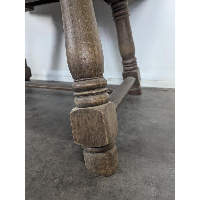 1940s Extendable Oak Table with Marquetry Top and Baluster Legs, 1940s For Sale - Image 5 of 8
