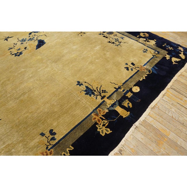 1920s 1920s Beige Cream Antique Floral Vase Deco Chinese Peking Knotted Wool Rug For Sale - Image 5 of 11