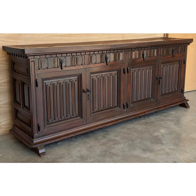 Spanish Large 20th Century Catalan Spanish Baroque Carved Walnut Tuscan Credenza or Buff For Sale - Image 3 of 18