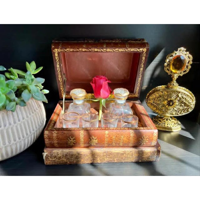 Late 19th Century Antique French Leather Book Tantalus Box: Decanters & Shot Glasses For Sale - Image 5 of 9
