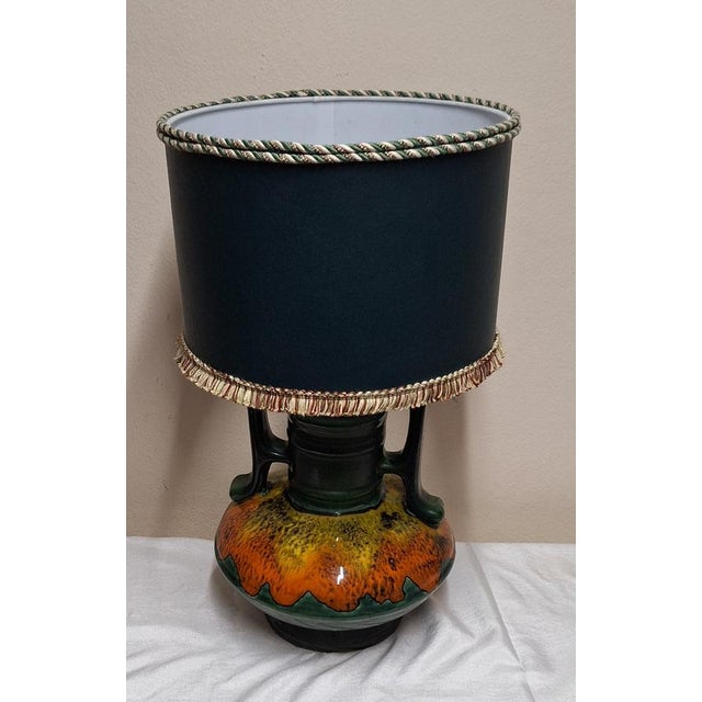 Vintage Table Lamp in Fat Lava Style with Green-Yellow-Orange Ceramic Base and Shade from Lamplove, 1970s For Sale - Image 4 of 9