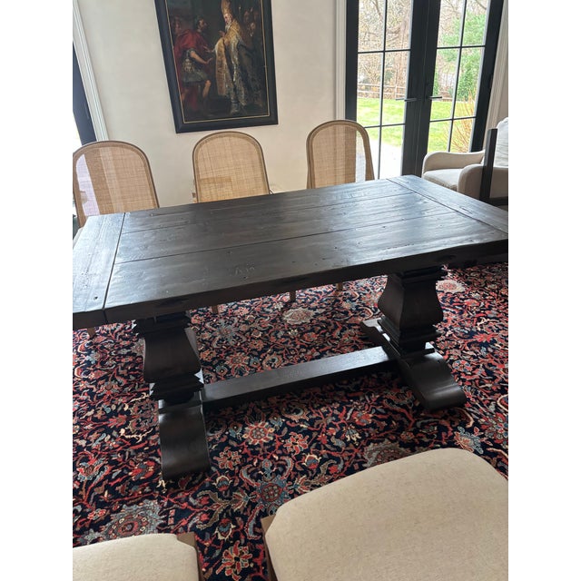 RH Priory Dining Table 84” long w 2 extensions for 120” by Van Thiesen Used for 2 weeks only Retails for $5600. Dark brown...