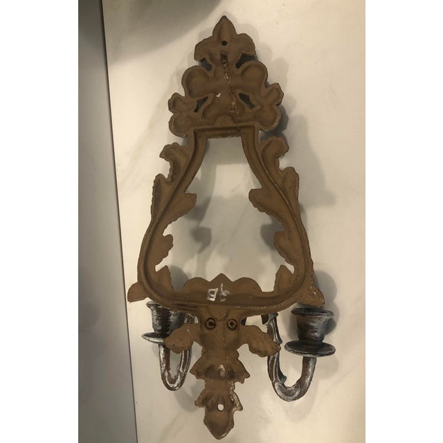Rustic Cast Iron Wall Sconce With 2 Arms For Sale - Image 3 of 8