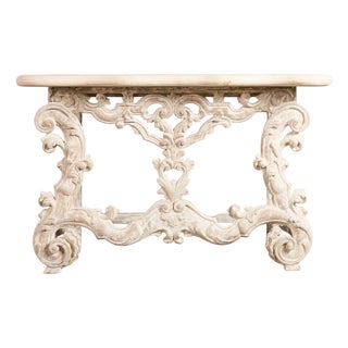 Dennis and Leen Spanish Baroque Stone Top Console Table For Sale