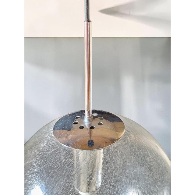 1970s Globe Pendant Light in Blown Bubble Glass and Chrome Frame, Germany, 1970s For Sale - Image 5 of 9