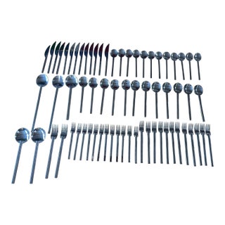 1980s 68-Piece Boda Nova Stockholm Stainless Steel Flatware Service for 12, Including Serving Pieces For Sale
