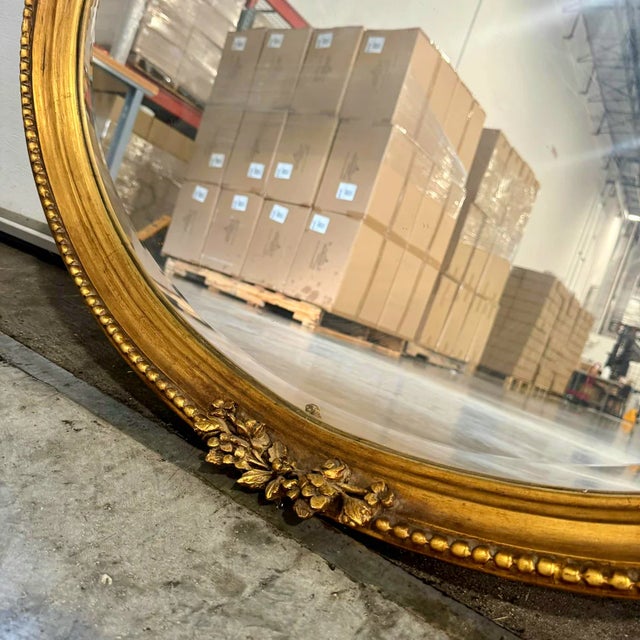 Gold Italian Oval Wall Mirror – Horizontal Gold Leaf Frame For Sale - Image 8 of 8
