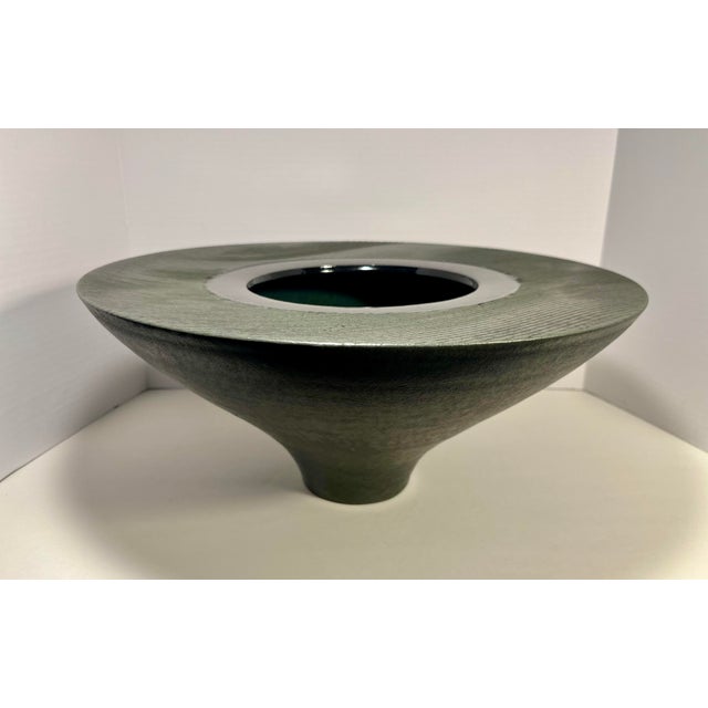 Masuo Ojima Studio Pottery Vase Japanese-American Signed 7.5”H x 16.5”D Description: Vintage studio pottery by Japanese-...