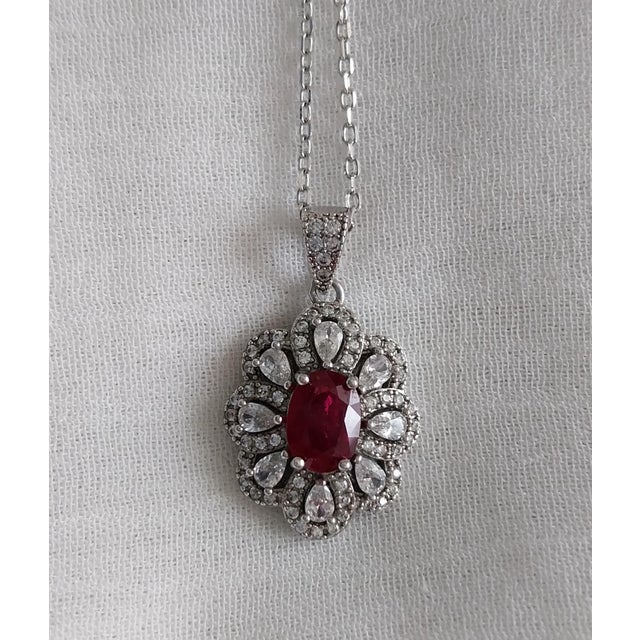Metal Red Ruby Silver Pendant, 1990s For Sale - Image 7 of 7