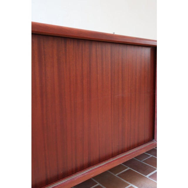 Teak Sideboard with Sliding Doors and Black Vinyl Top, 1970s For Sale - Image 9 of 18