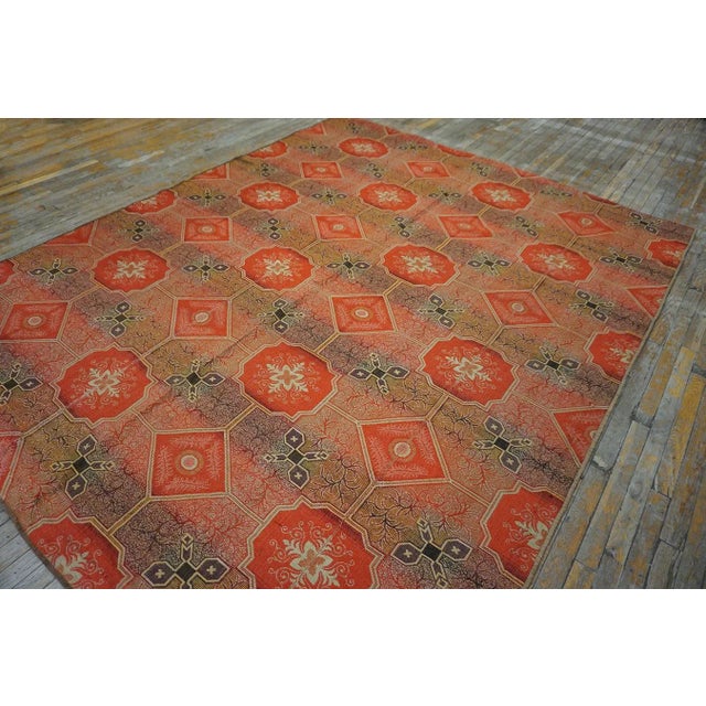 19th Century 1870s Red Octagonal Geometric Antique American Ingrain Carpet 7'7" X 9'6" Flatweave Wool Rug For Sale - Image 5 of 15